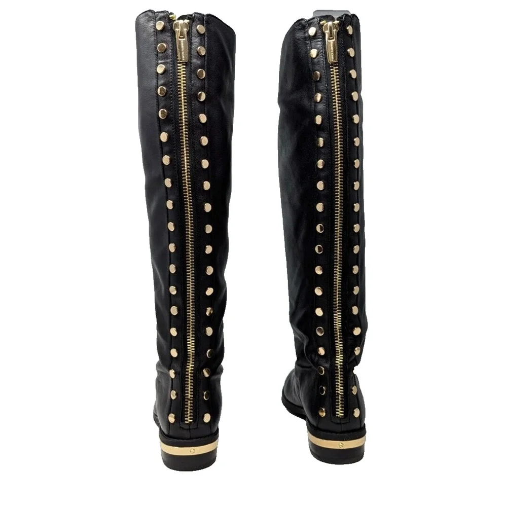 Vince Camuto Riding Boots Black Leather Gold Studded Parshell Women's Size 7.5 - Picture 5 of 9